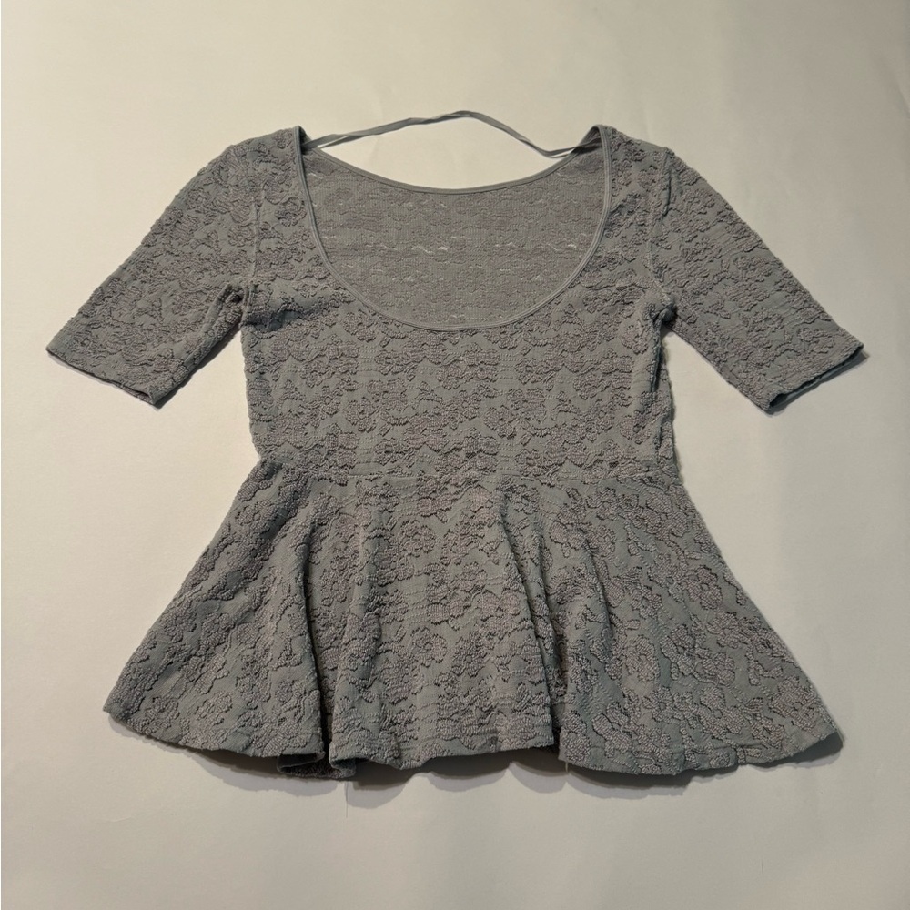 Free People Silver Second Chance Scoop Back Stretch Lace Peplum Blouse Low Back - Picture 6 of 8